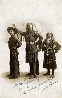 Headdress Collection: Three people in Cowboy and Indian costume in studio photo