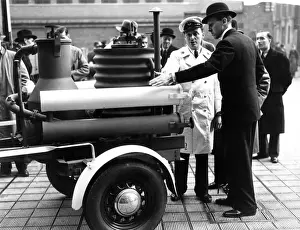 People at a display of fire appliances, LFB HQ