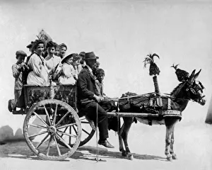 Neapolitan Prints: People on a donkey cart, Naples, Italy
