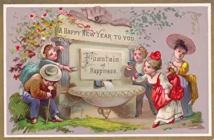 People drinking water on a New Year card