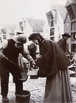 Scandinavia Prints: People at a fish market in Stavanger, Norway