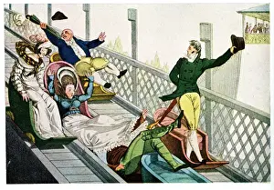 People at a funfair, sliding down a chute