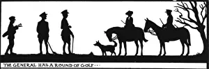 Caddy Prints: People on a golf course, with horses and a dog