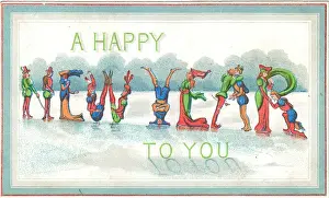 Spelling Prints: People in historical costume on a New Year card