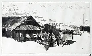 Altitude Prints: People and huts in the snow, Gnatong