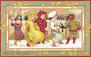 Images Dated 6th April 2016: People in medieval costume on a New Year card