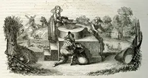 Grind Prints: People operating a hand mill