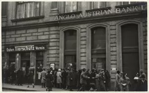 People outside Anglo-Austrian Bank, Vienna, Austria