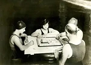 Atlantic Prints: People playing Mahjong by swimming pool, USA