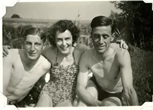 Images Dated 12th July 2016: Three people relaxing, Lessingen, Germany, WW2