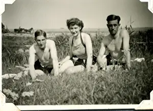 Three people relaxing, Lessingen, Germany, WW2