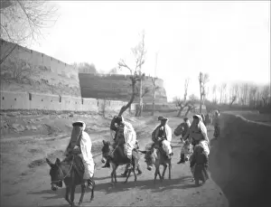 Xinjiang Prints: Five people riding donkeys, Kashgar