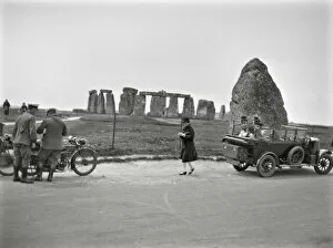People on the road near Stonehenge, Wiltshire
