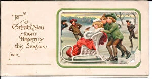 Cold Gallery: People skating and sleighing on a Christmas card