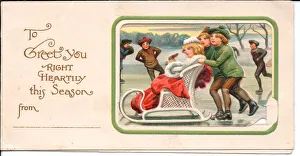 Skate Gallery: People skating and sleighing on a Christmas card