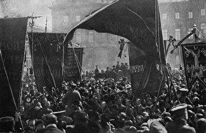 Images Dated 12th May 2017: People in a street with banners, Petrograd, Russia