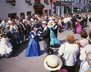 People taking part in Helston Floral Dance, Cornwall