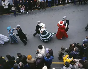 People taking part in Helston Floral Dance, Cornwall