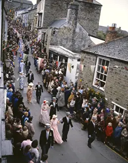 People taking part in Helston Floral Dance, Cornwall