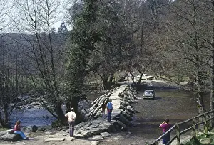 Barle Prints: People at Tarr Steps, Exmoor, Somerset