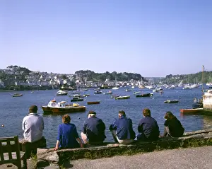 People watching boats, Polruan Quay, Fowey, Cornwall