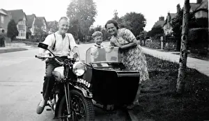 Braces Prints: People witha 139 BSA motorcycle & sidecar