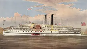 Peoples line Hudson River, the palace steamers of the world
