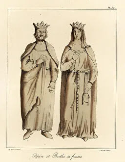Bossange Prints: Pepin the Short and his wife Bertrada of Laon, 8th century