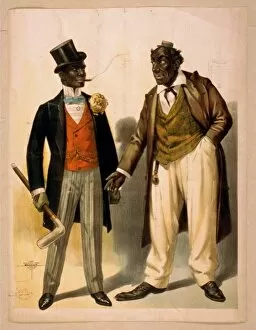 Two performers in blackface, facing each other, one in tuxed