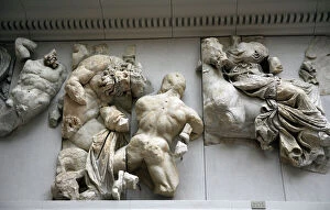 Berlin Collection: Pergamon Altar. Hephaistos and goddess Eos riding a horse