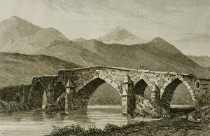 Mountainous Prints: Persia. Bridge on the Kiril-Ouzen River. Engraving, 1851