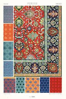 Racinet Prints: Persian art: tapestry carpet and illuminated manuscript patterns
