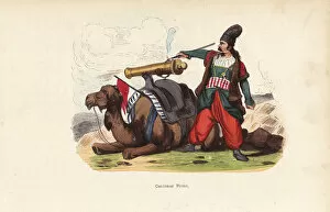 Persian bombardier firing a cannon mounted