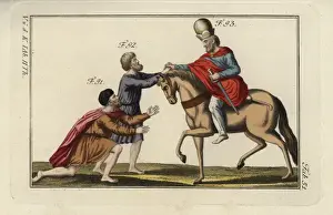 Spalart Prints: Persian King Darius II on horseback greeting