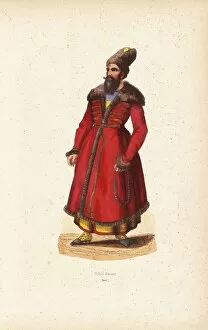 Persian nobleman in fur hat, fur-lined coat with frogging