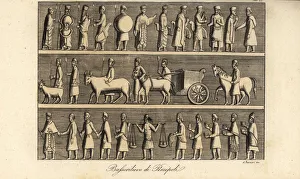 Persian soldiers with weapons, cattle, wagons, etc Persian soldiers with weapons, cattle, wagons, etc