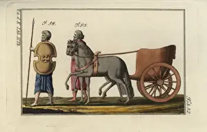 Persian with spear and shield, and a Persian chariot
