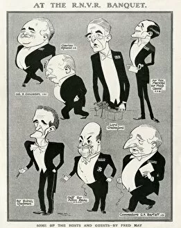 Images Dated 9th April 2020: Personalities at the Royal Naval Volunteer Reserve banquet caricatured by Fred May