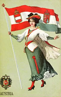 Images Dated 5th August 2015: Personification of the Austro-Hungarian Empire with Flag