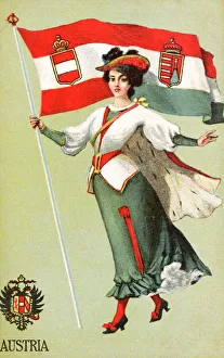 Images Dated 5th August 2015: Personification of the Austro-Hungarian Empire with Flag