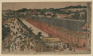 Bays Prints: Perspective picture of hall of thirty-three bays, Fukagawa i