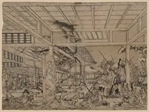 Perspective picture of Minamoto Raiko battling the giant spi