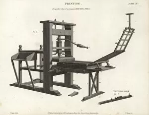 Abrahamrees Gallery: Perspective view of a common printing press, 18th century