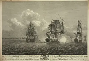 Frigates Prints: This perspective view of the engaging and taking the Spanish