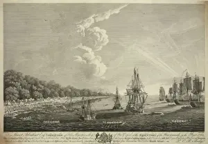 Provisions Prints: Perspective view of landing the cannon, bombs, provisions, a