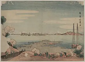Shinagawa Prints: Perspective view of Mount Dokan from Shinagawa
