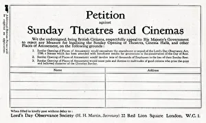 Petition form against Sunday opening of Theatres and Cinemas