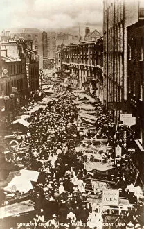 Stalls Collection: Petticoat Lane, London - View down the market