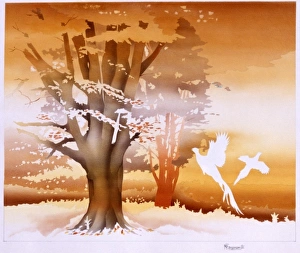Beautiful Landscapes Gallery: Pheasants rise into the air in a wood