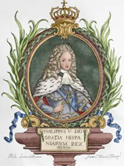 Absolutism Prints: Philip V (1683-1746). King of Spain. Engraving. Colored